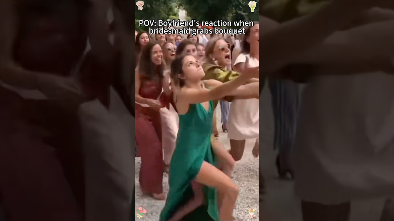 Boyfriend's reaction when bridesmaid grabs bouquet #wedding #bride#bouquettoss #bouquet #love